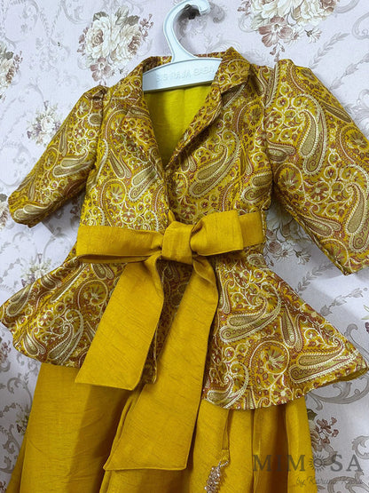 Brocade peplum jacket with divided skirt