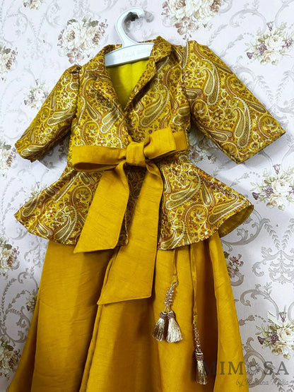 Brocade peplum jacket with divided skirt
