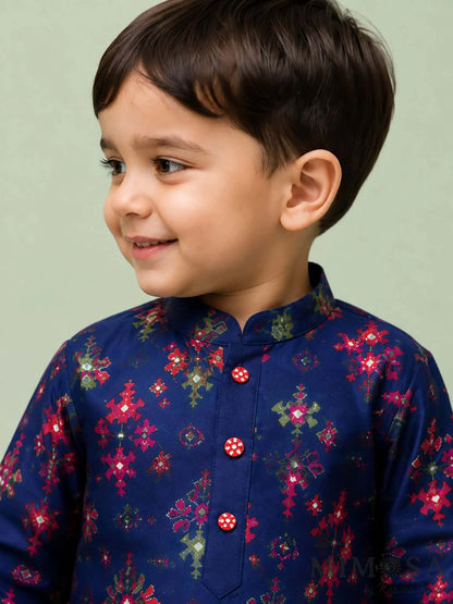 Chanderi silk Kurta with Patola print highlighted with mirror work with mal mal lining  and cotton silk pants