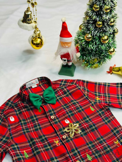 Christmas shirt - Scottish checks shirt with allover embroidery