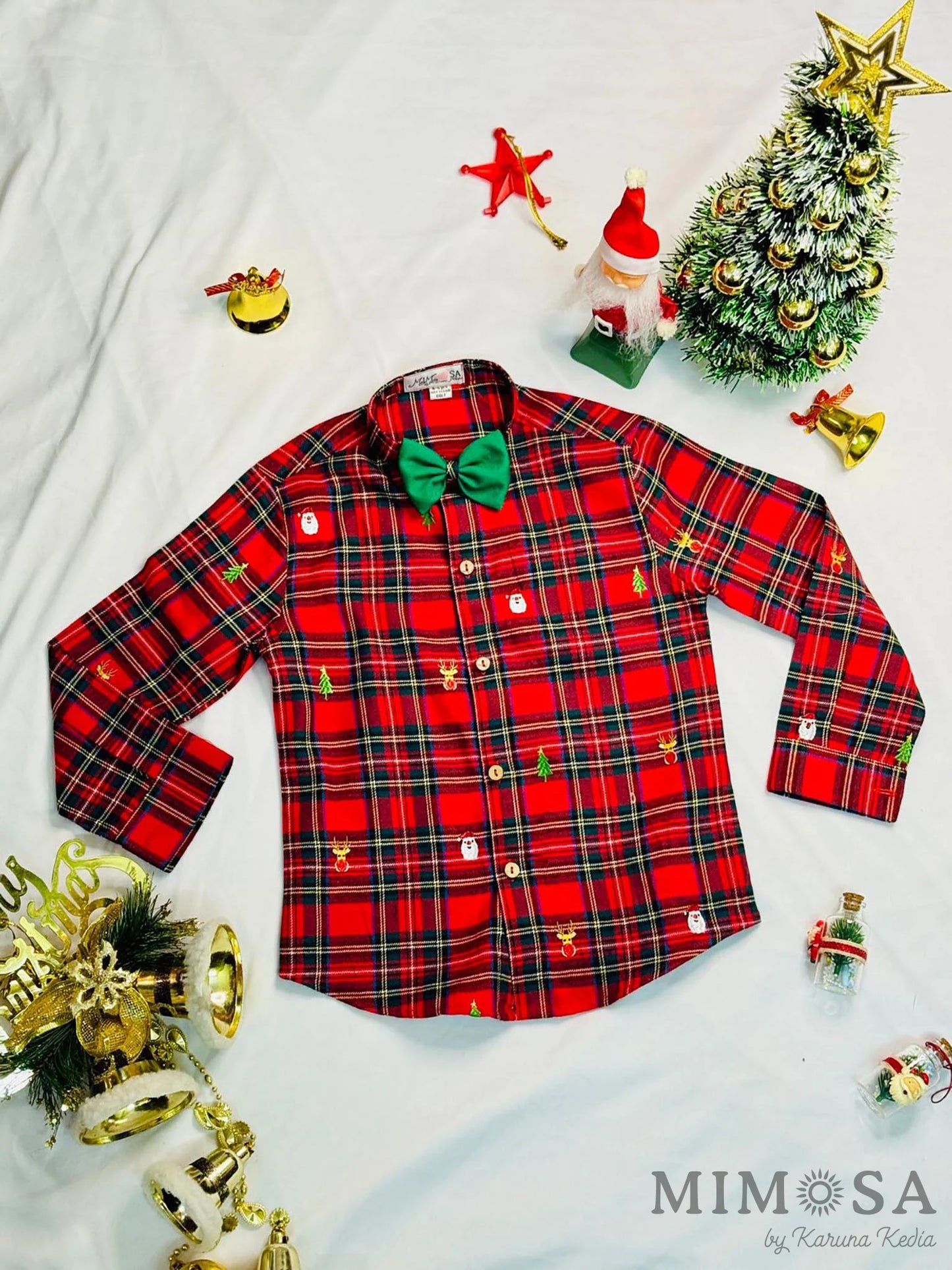 Christmas shirt - Scottish checks shirt with allover embroidery