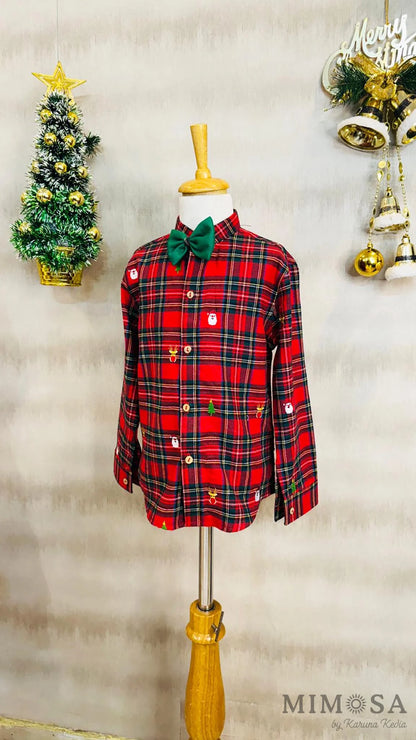 Christmas shirt - Scottish checks shirt with allover embroidery