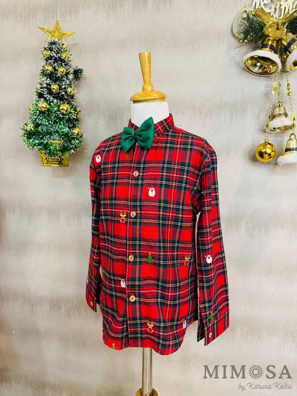 Christmas shirt - Scottish checks shirt with allover embroidery