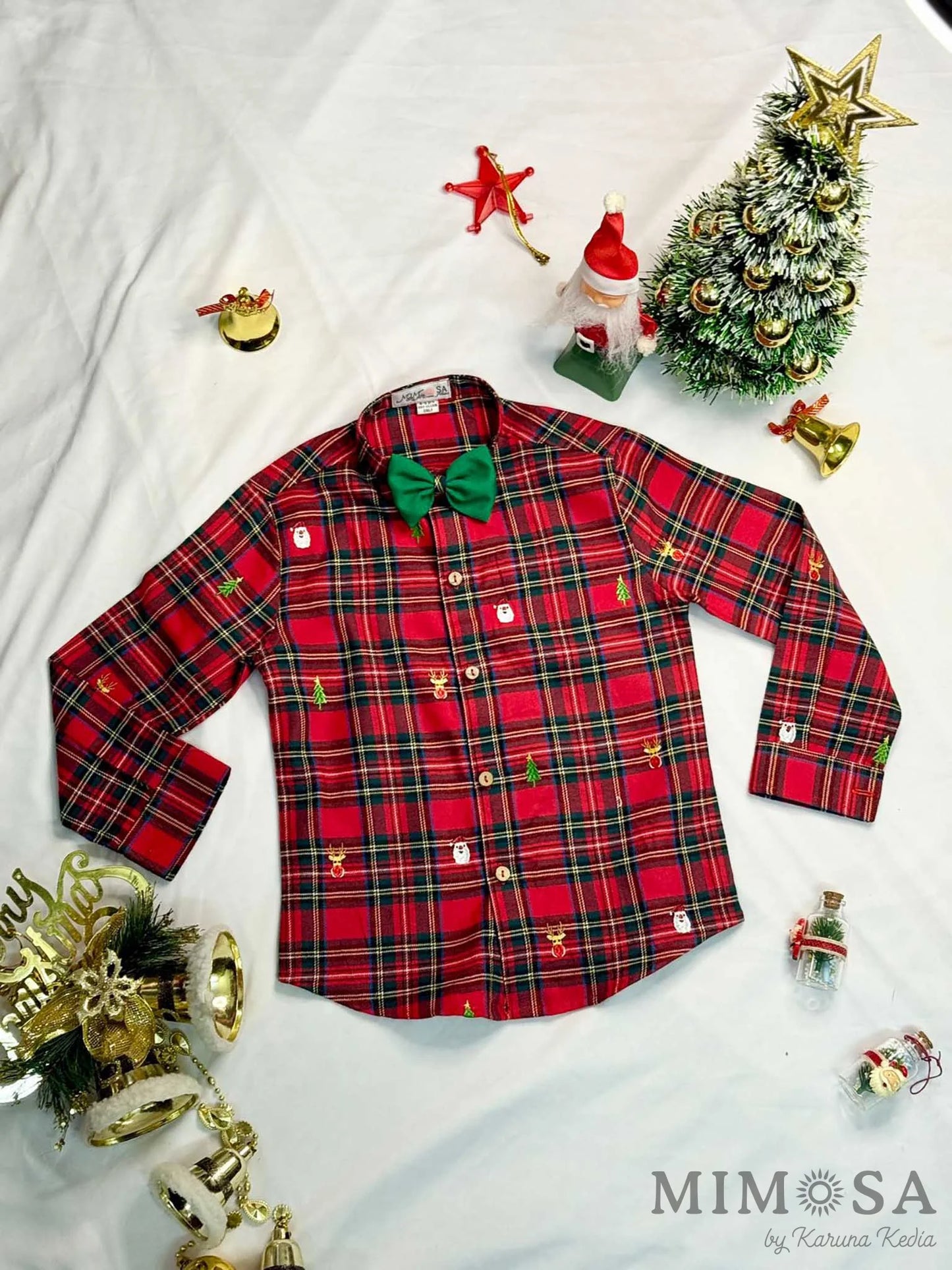 Christmas shirt - Scottish checks shirt with allover embroidery