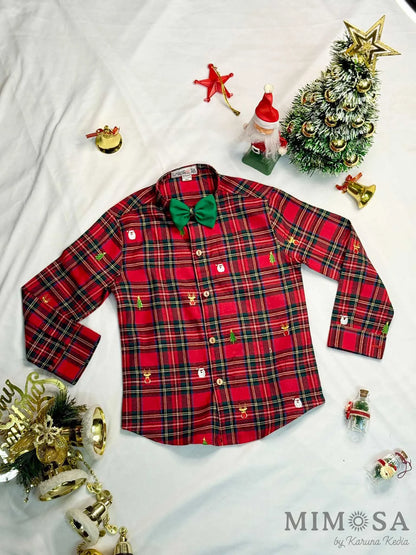 Christmas shirt - Scottish checks shirt with allover embroidery
