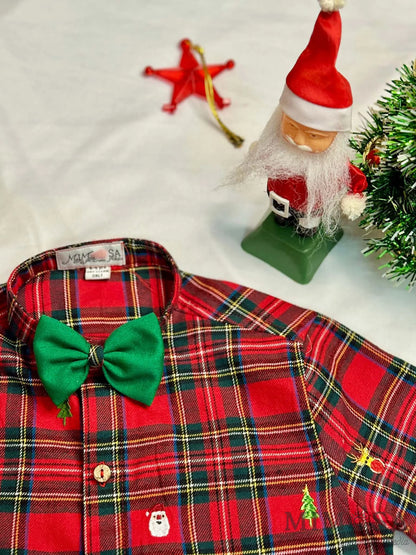 Christmas shirt - Scottish checks shirt with allover embroidery
