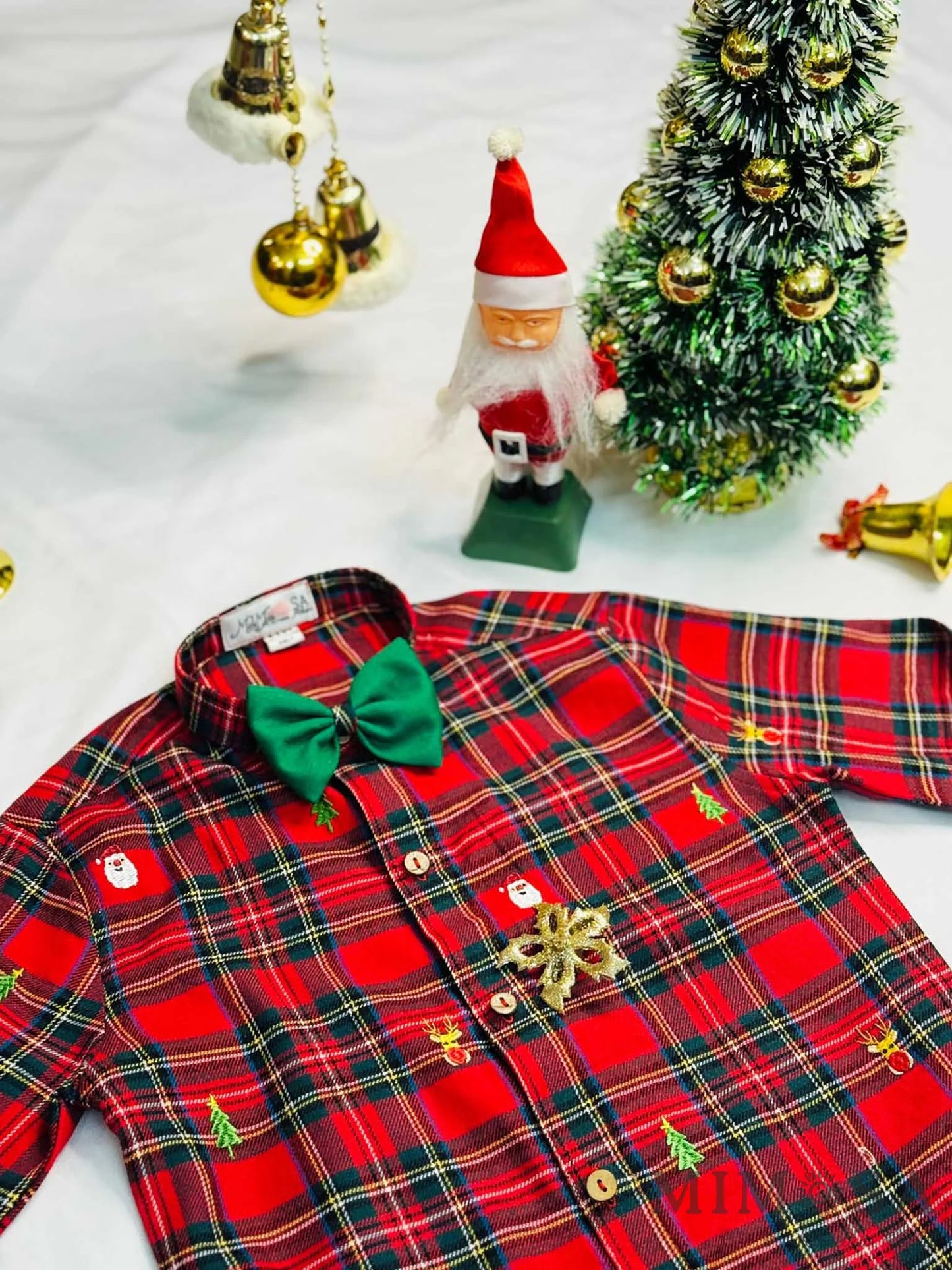 Christmas shirt - Scottish checks shirt with allover embroidery