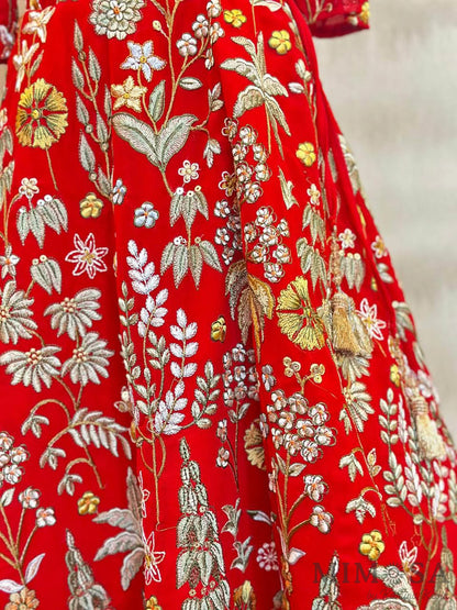 Elegant red embroidered lehenga set