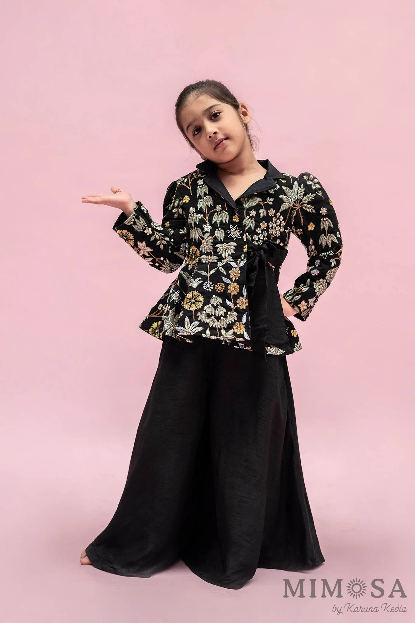 Embroidered Black Jacket Style Top And Flared Palazzo
