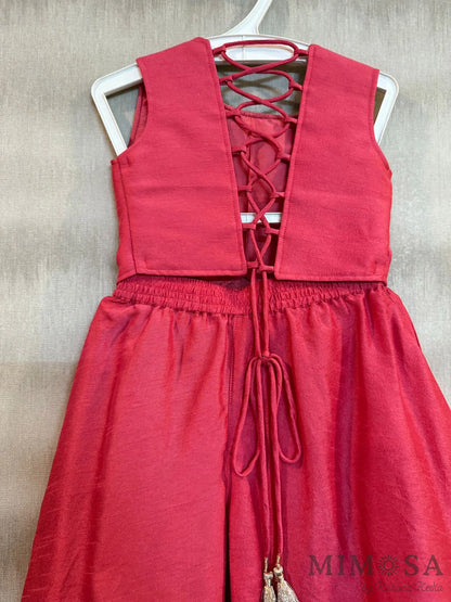 Embroidered yoke top with back tie up with circular  Palazo in Bambar silk