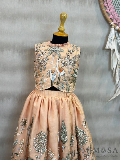 Flamingo lehnga set in organza with cotton silk lining
