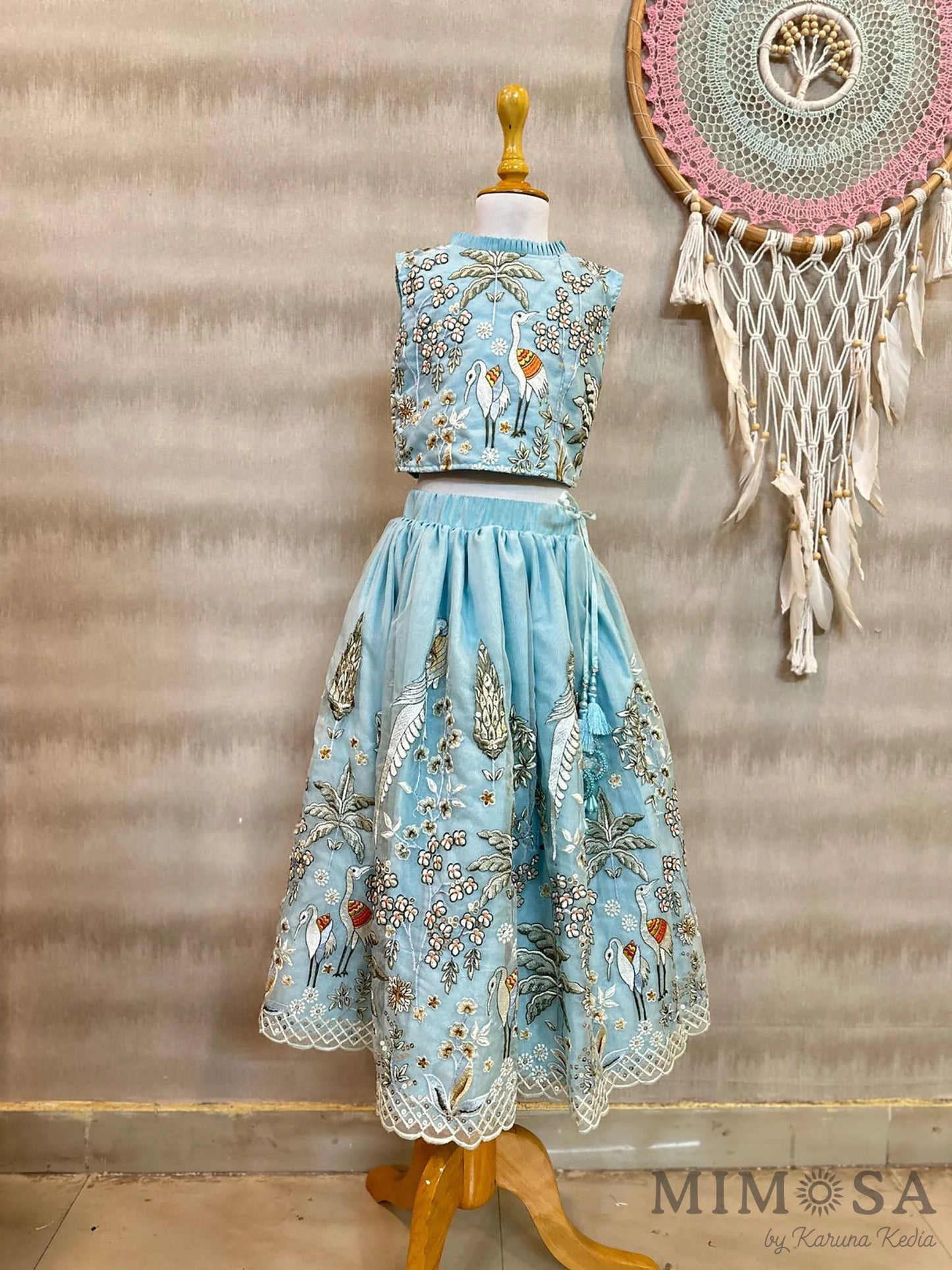 Flamingo lehnga set in organza with cotton silk lining