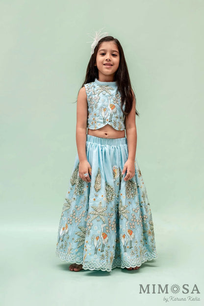 Flamingo lehnga set in organza with cotton silk lining