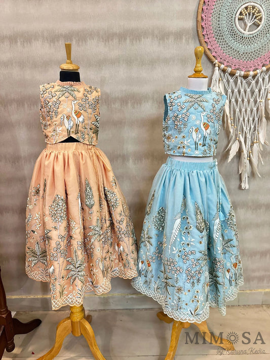 Flamingo lehnga set in organza with cotton silk lining