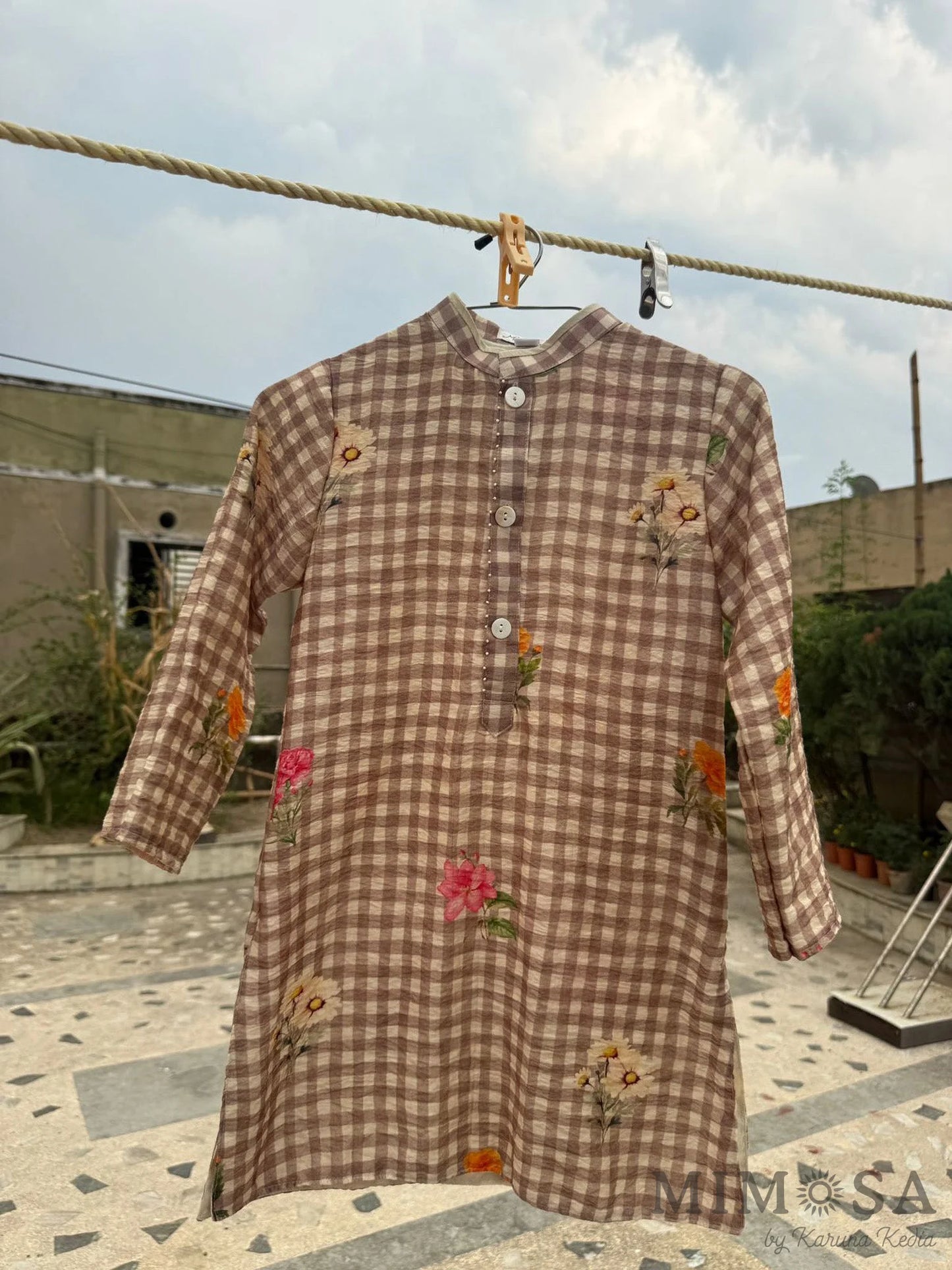 Floral print with Checks Kurta set