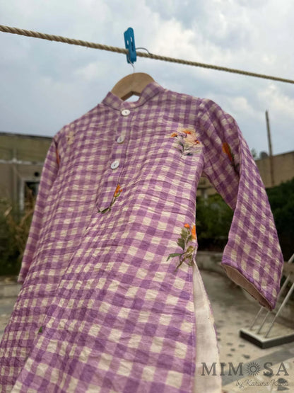 Floral print with Checks Kurta set