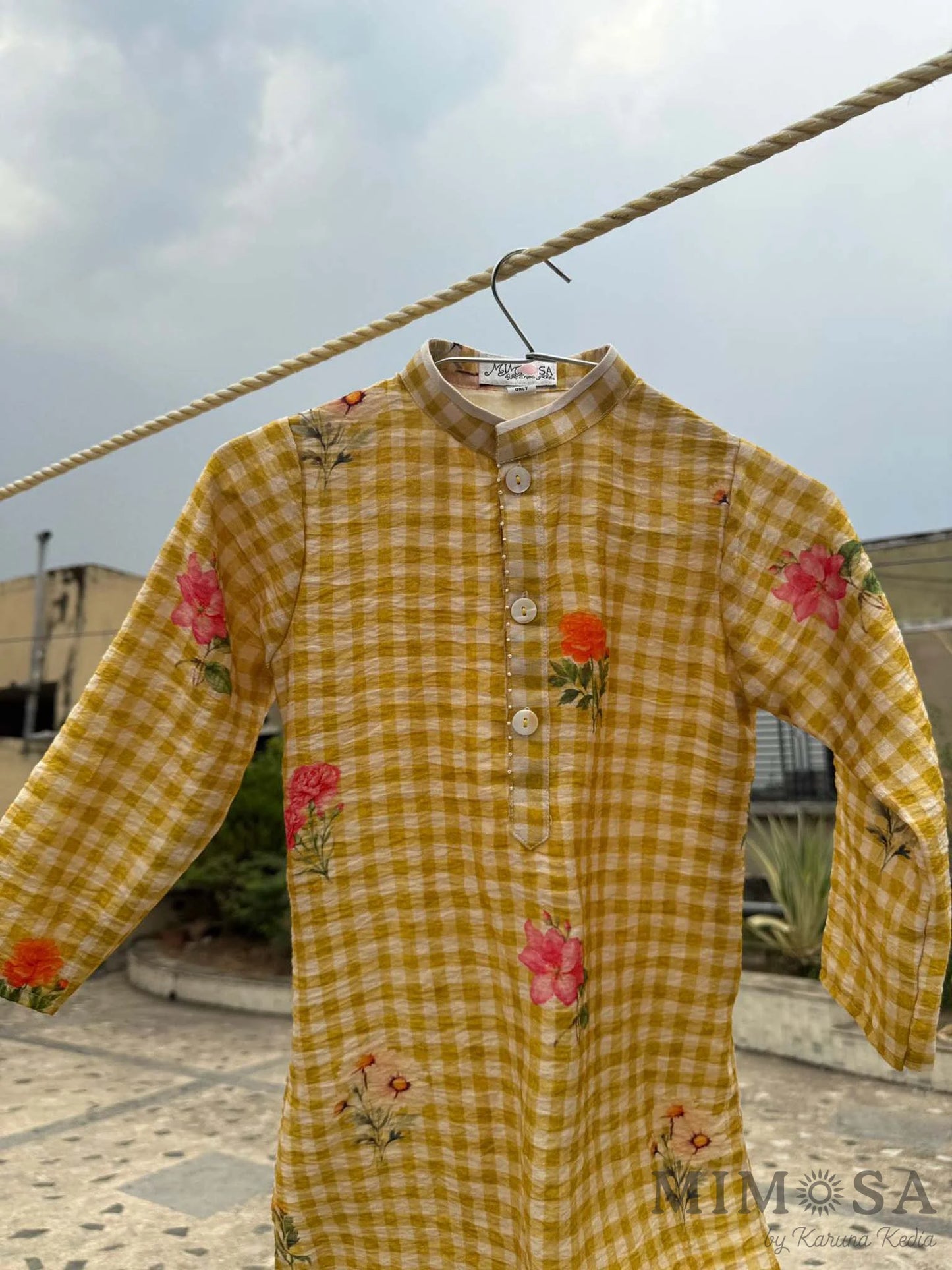 Floral print with Checks Kurta set