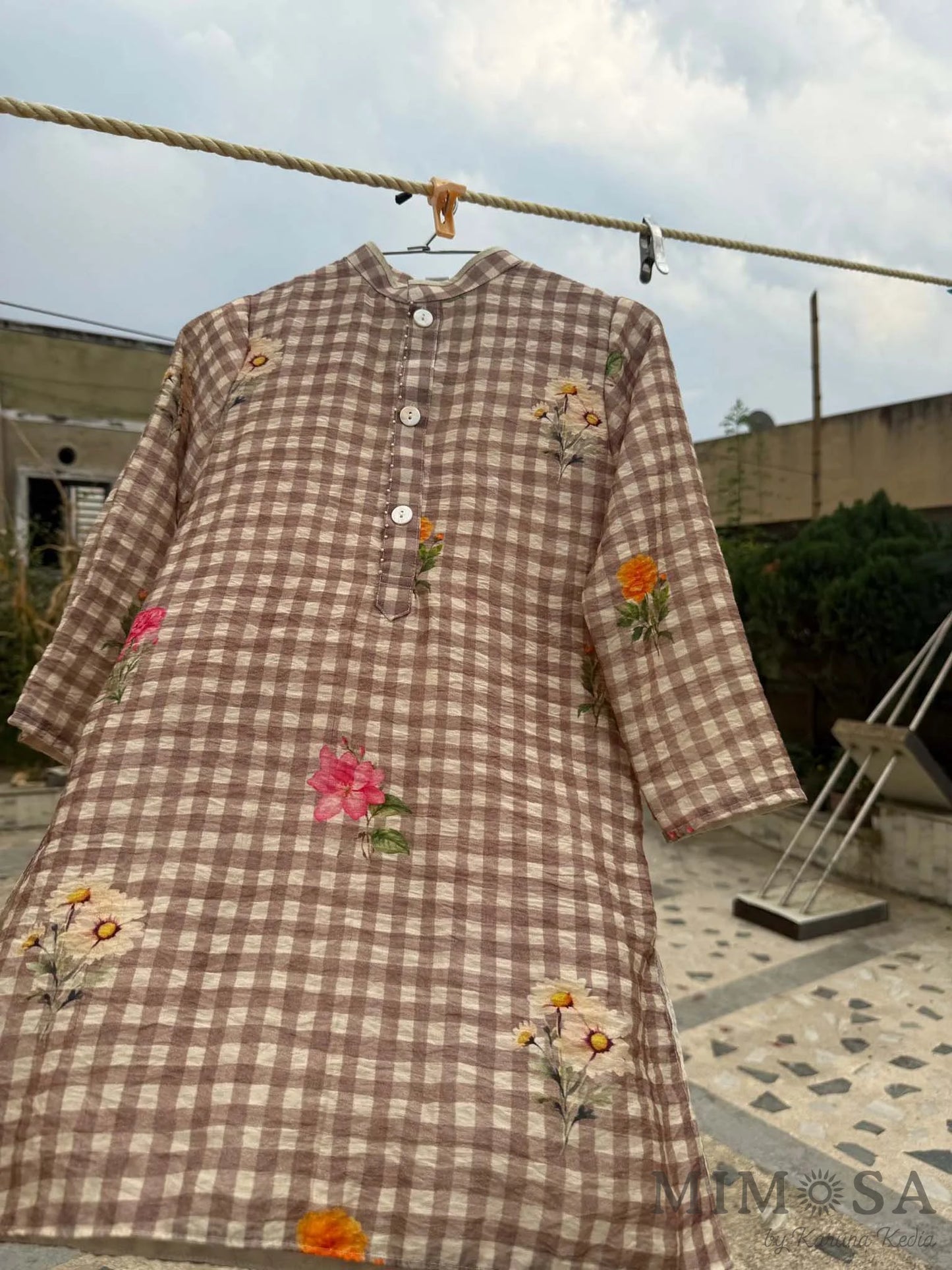 Floral print with Checks Kurta set