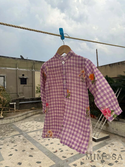 Floral print with Checks Kurta set