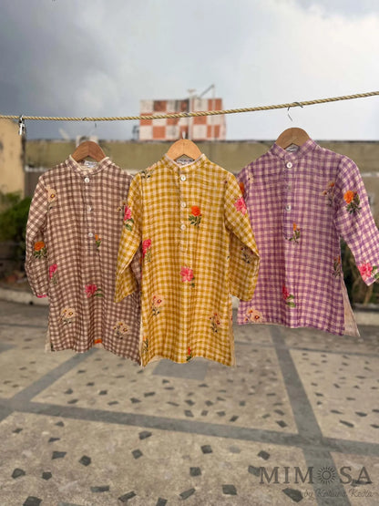 Floral print with Checks Kurta set