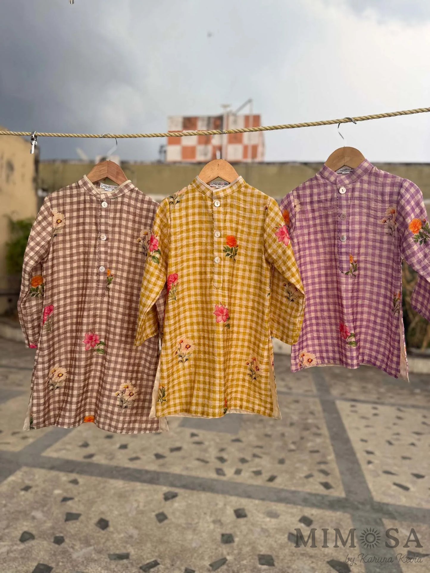 Floral print with Checks Kurta set
