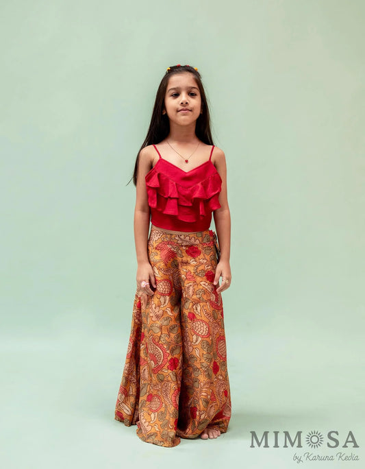 Frilly top with Kalamkari printed palazo set
