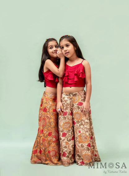 Frilly top with Kalamkari printed palazo set