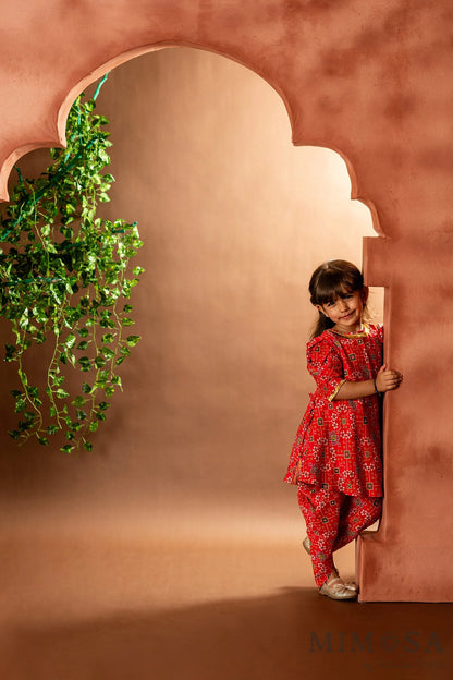 Frockstyle patola suit with dhoti