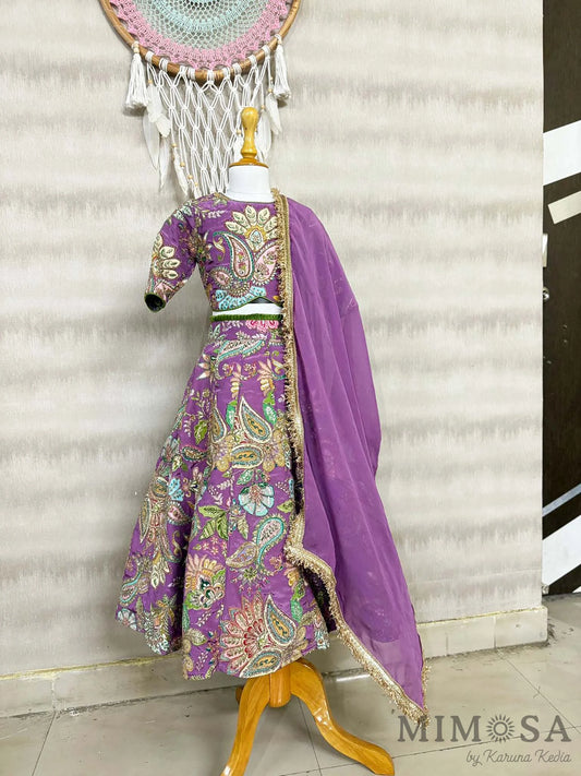 Fully embroidery paisley lehnga set with organza dupatta