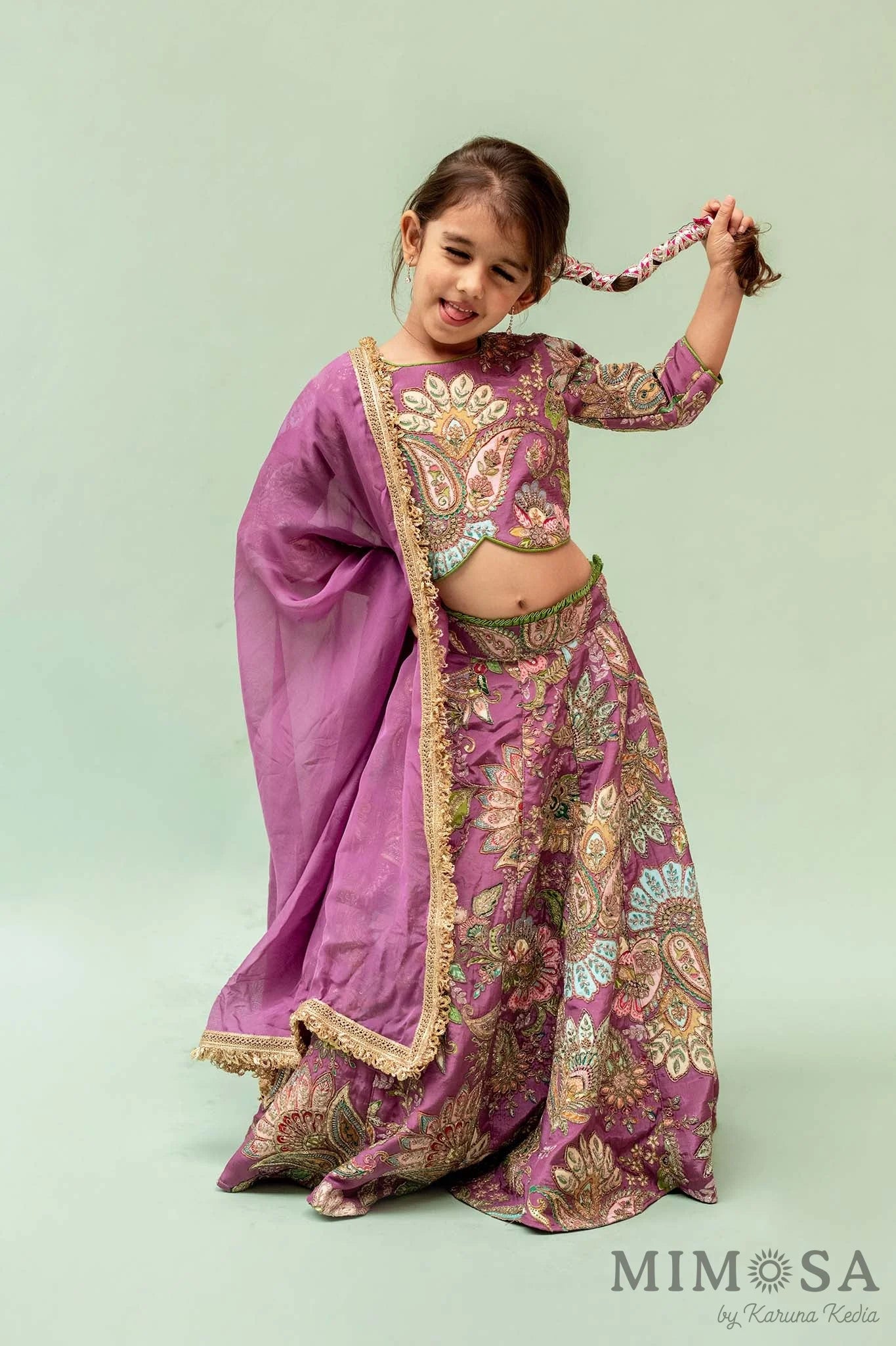 Fully embroidery paisley lehnga set with organza dupatta