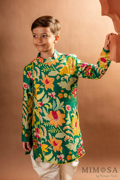 Green floral sherwani