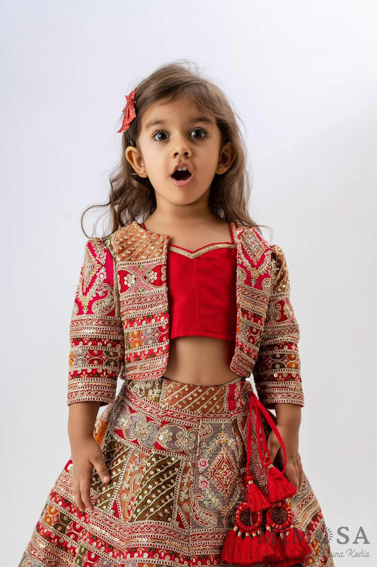 Heavy Embroidered lehnga With Matching Embroidered Jacket and with plain strap top