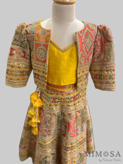 Heavy Embroidered lehnga With Matching Embroidered Jacket and with plain strap top