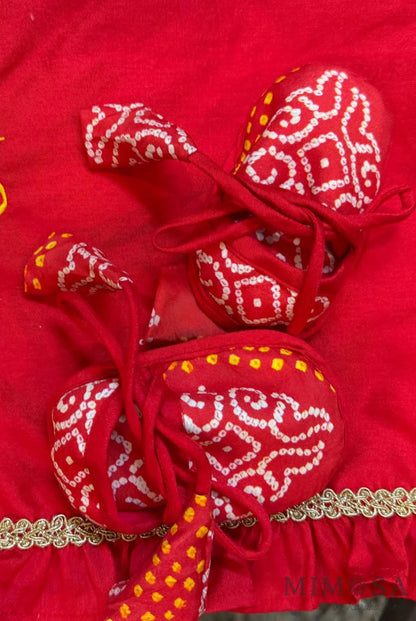 Red Muslin bandhani Jamna set