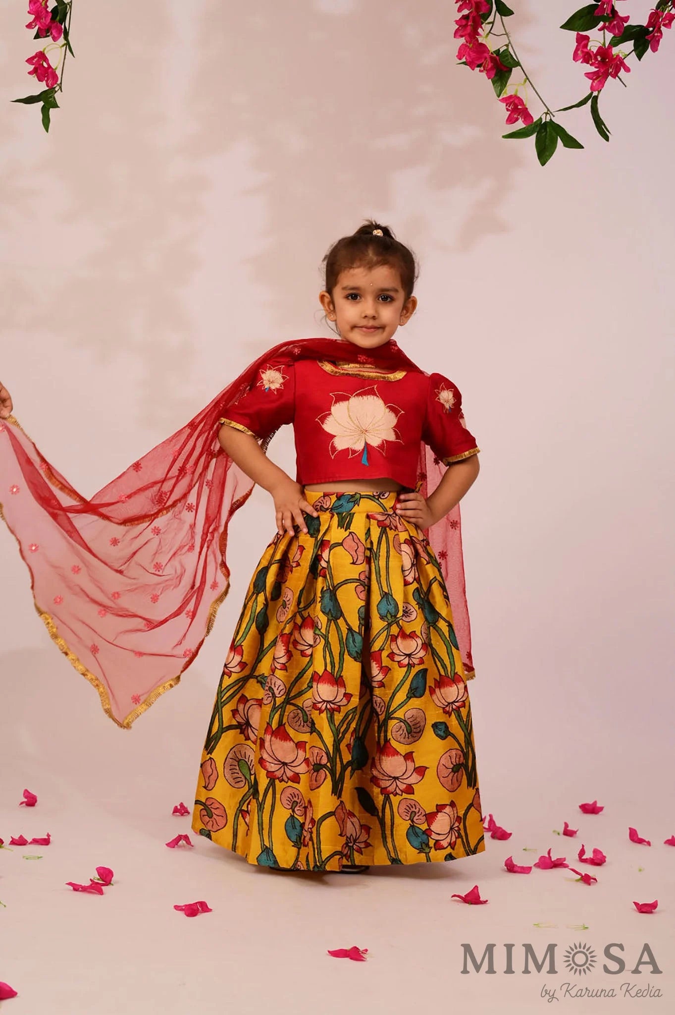 Kalamkari Lehnga in pure silk accompanied with thread work blouse and tasseled  stole