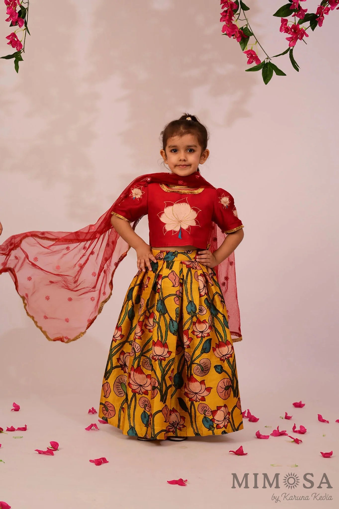 Kalamkari Lehnga in pure silk accompanied with thread work blouse and tasseled  stole