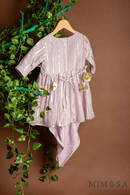 Lilac gota work peplum kurti with dhoti pants