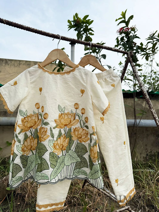 Lotus embroidered Kurta coord set