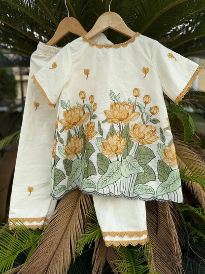 Lotus embroidered Kurta coord set