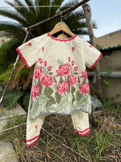 Lotus embroidered Kurta coord set