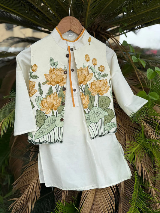 Lotus jacket set in kora cotton embroidered