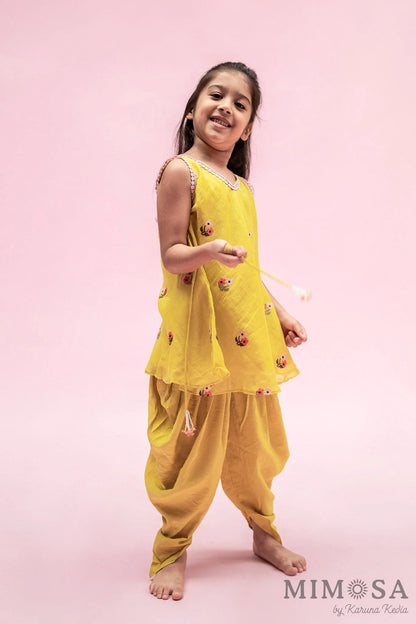 Mal chanderi kurti set with cross stitch embroidery and mal mal lining with cotton silk tulip pants