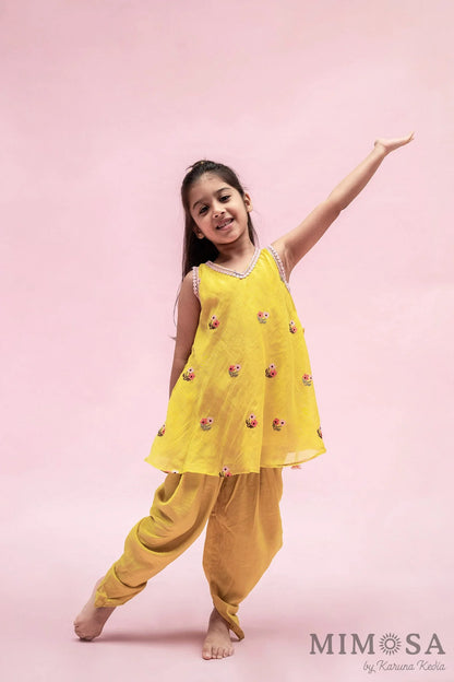 Mal chanderi kurti set with cross stitch embroidery and mal mal lining with cotton silk tulip pants