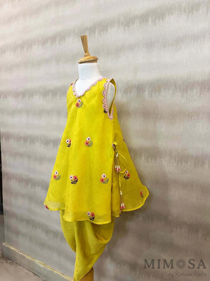 Mal chanderi kurti set with cross stitch embroidery and mal mal lining with cotton silk tulip pants