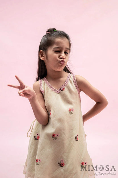 Mal chanderi kurti set with cross stitch embroidery and mal mal lining with cotton silk tulip pants