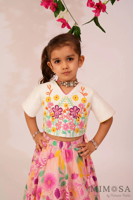 Mal printed lehnga in full circle with embroidered bead work top