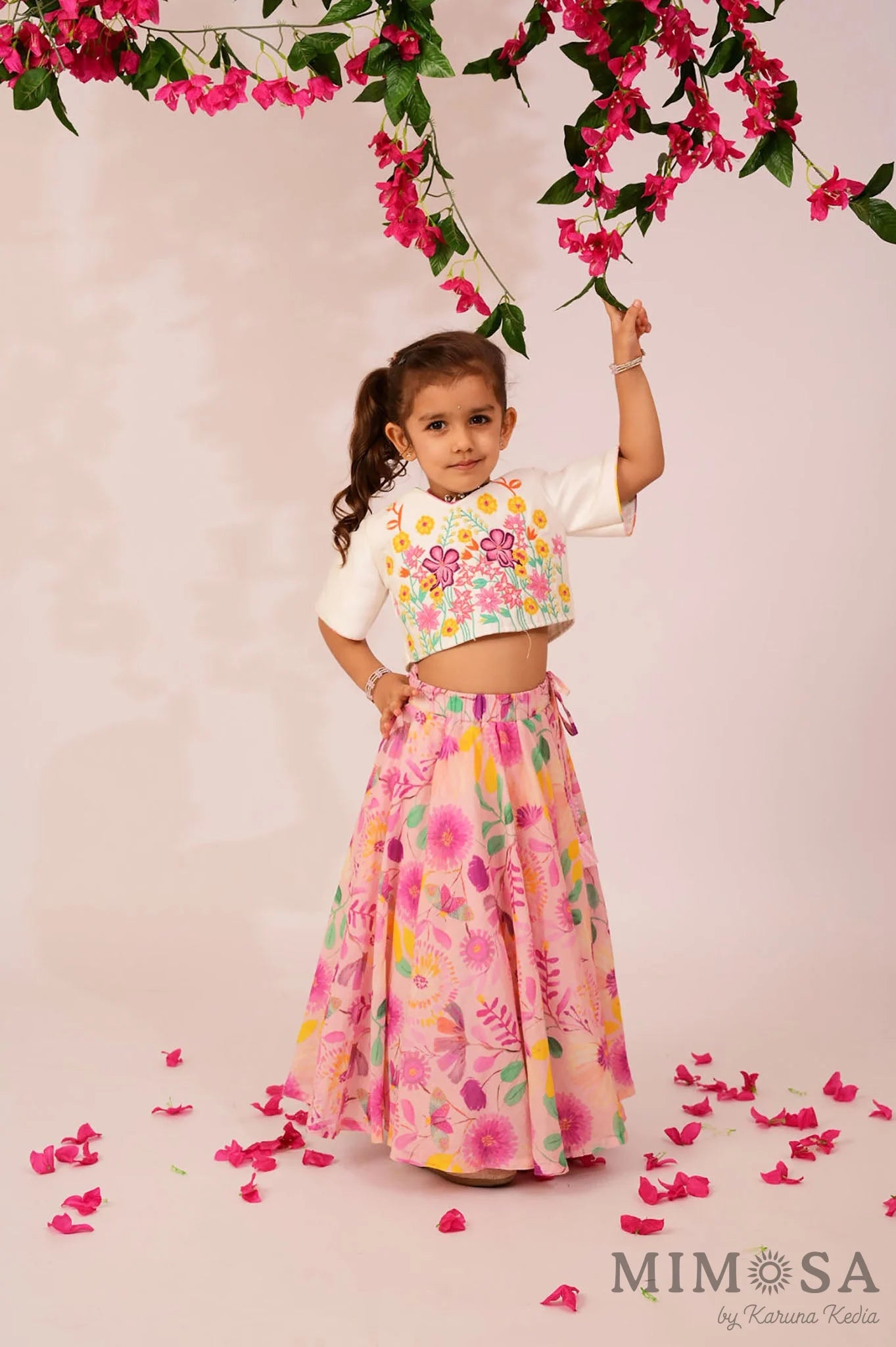 Mal printed lehnga in full circle with embroidered bead work top
