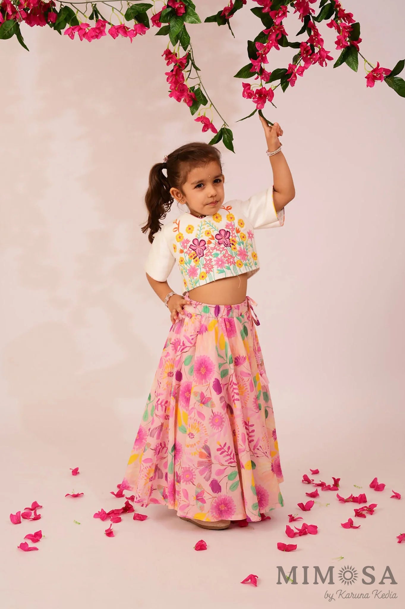 Mal printed lehnga in full circle with embroidered bead work top