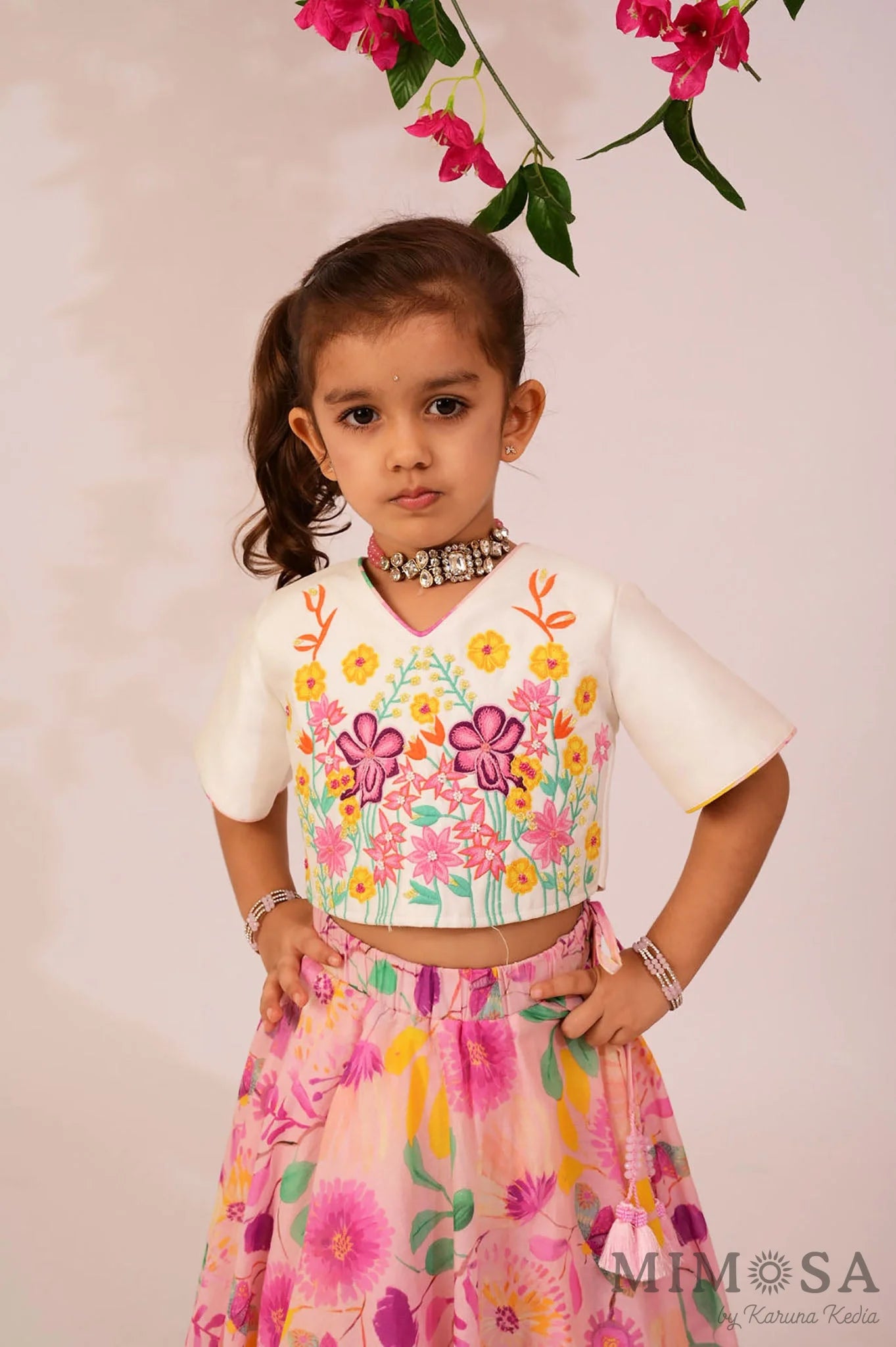 Mal printed lehnga in full circle with embroidered bead work top