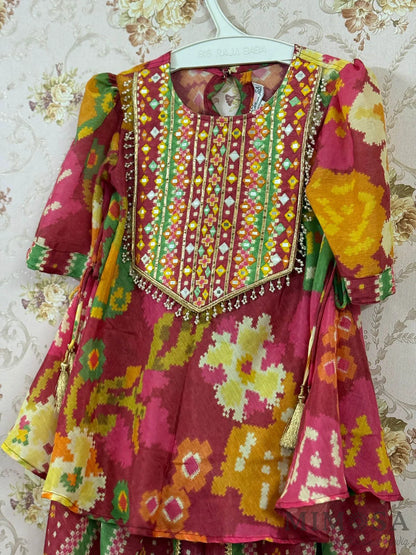 Mirror Work yolk printed Kurta in Muslin with tulip  pants